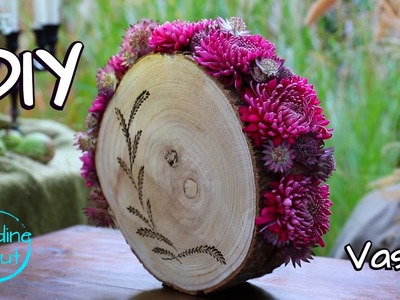 Baumscheiben  Deko selber machen - Blumenvase dekorieren - Basteln mit Holzscheiben