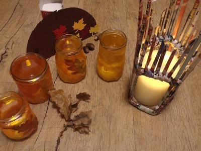 DIY Herbstkerzen I Windlicht_basteln_für_Kinder I วิธีทำโคมไฟสำหรับเด็กในเยอรมนี