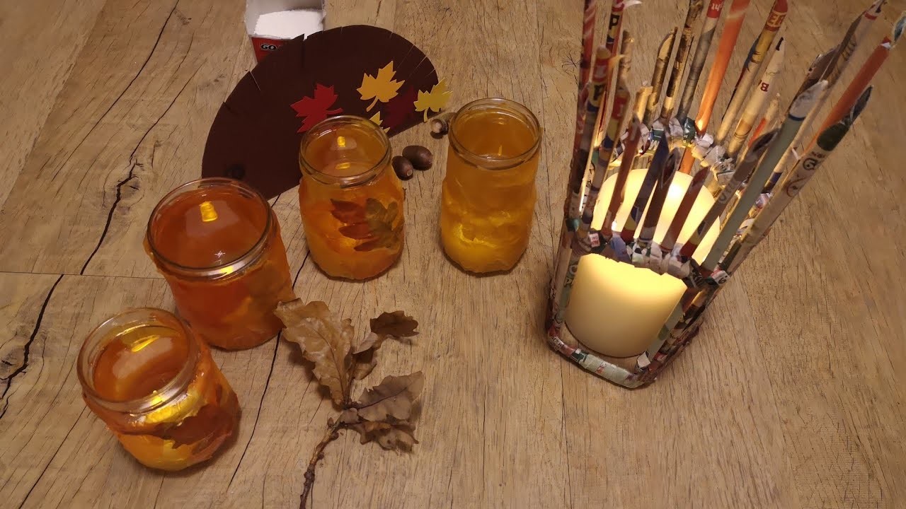 DIY Herbstkerzen I Windlicht_basteln_für_Kinder I วิธีทำโคมไฟสำหรับเด็กในเยอรมนี