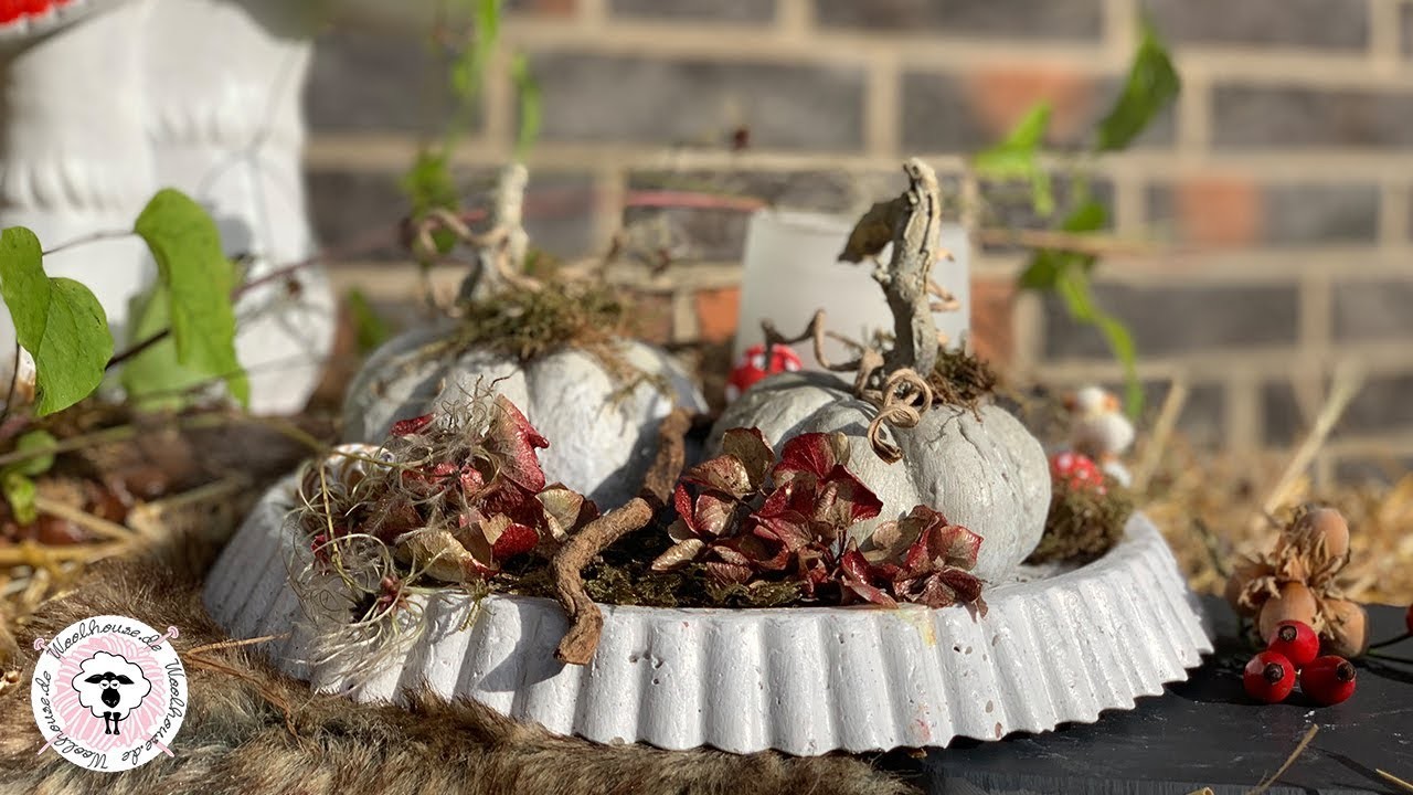 DIY - Beton-Kürbisse herstellen. Bastelanleitung für Herbst-Dekoration. Woolhouse.de