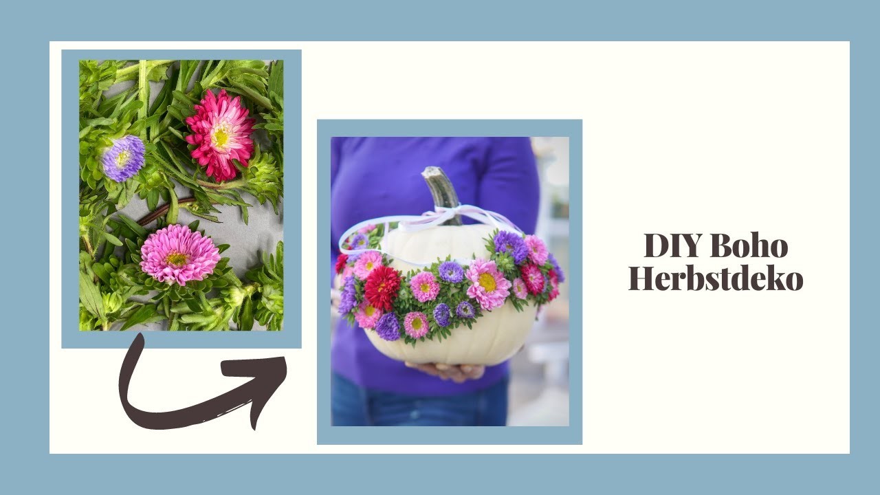 Herbstdeko aus Blumen und Kürbis: Herbstgesteck