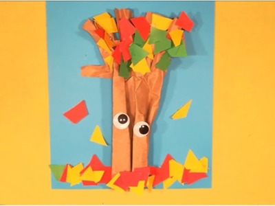 Herbst Dekoration. Basteln mit Kleinkindern: 3D Schnipsel-Baum