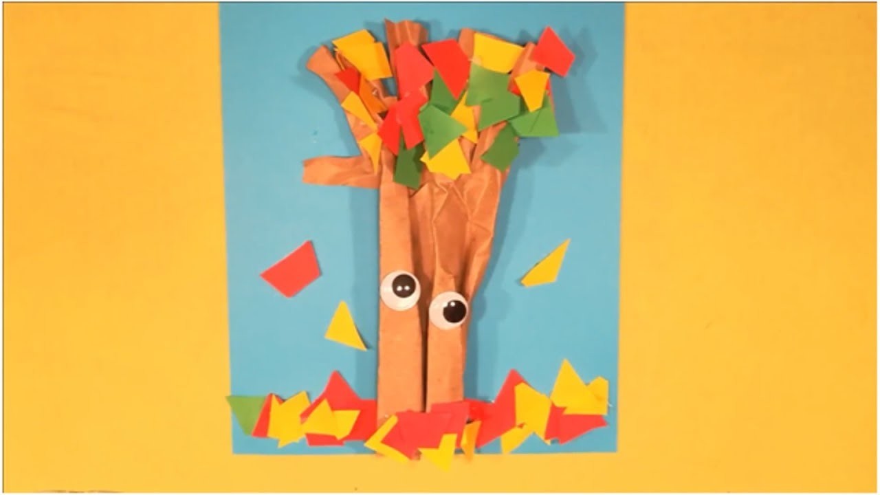 Herbst Dekoration. Basteln mit Kleinkindern: 3D Schnipsel-Baum