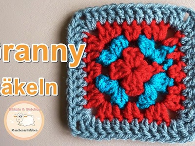 Granny häkeln. Granny Squar häkeln. Blütengranny häkeln. Maschenschäfchen häkeln