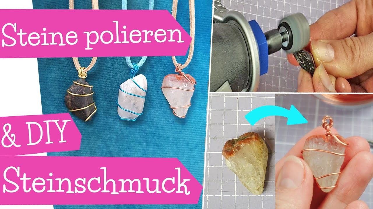 Steine polieren | Stein Anhänger für Kette | DIY Steinschmuck | Wire wrapping Tutorial | mommymade