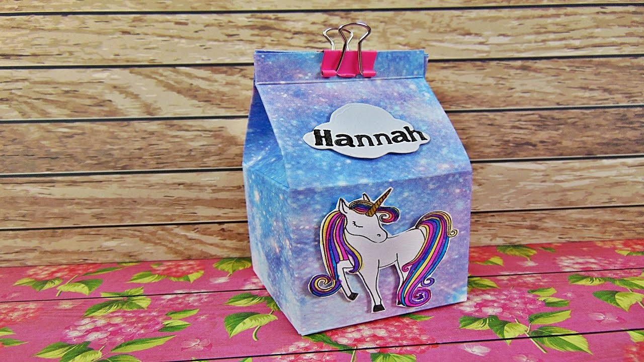 Basteln: Milchverpackung mit Einhorn basteln. Basteln mit Papier. Geschenk Verpackung