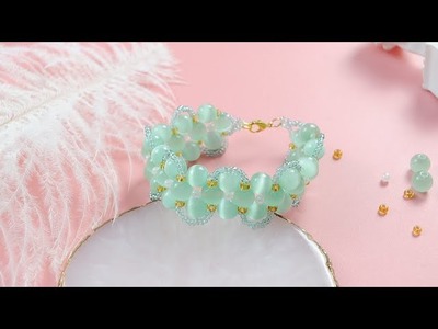 【DIY Tutorial】Hellgrünes Edelsteinperlenarmband. Light Green Gemstone Bead Bracelet