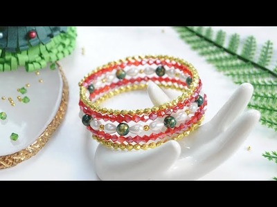 【DIY Tutorial】Mehrfarbiges Perlenarmband in Weihnachtsfarbe. Christmas multi-layer bead bracelet