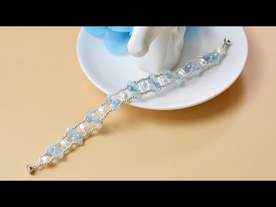 【Pandahall DIY Tutorial】Hellblaues Edelsteinperlenarmband. Light blue gemstone bead bracelet