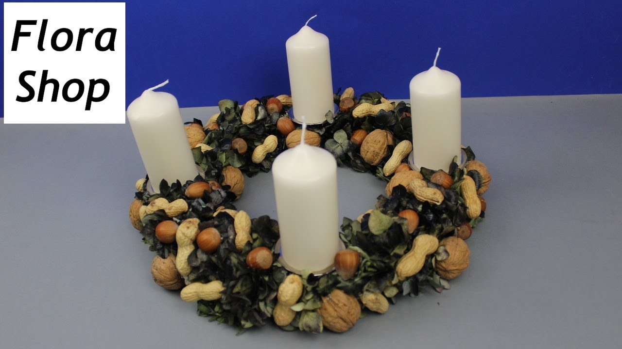 Adventskranz aus Hortensien mit Nüsse, Weihnachtsdeko Ideen zum Selbermachen ❁ Flora-Shop