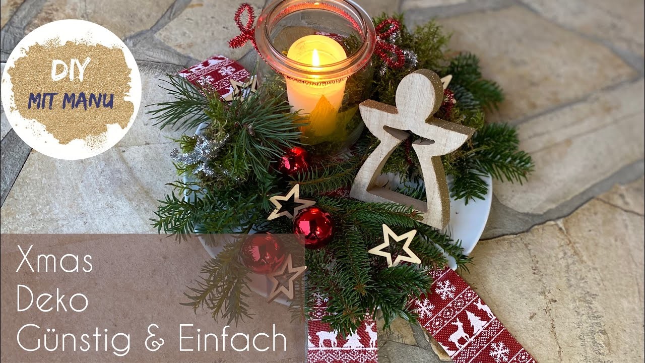 Weihnachtsdeko 2020 DIY  Glas bemalen Moos basteln Teller zu Weihnachten dekorieren