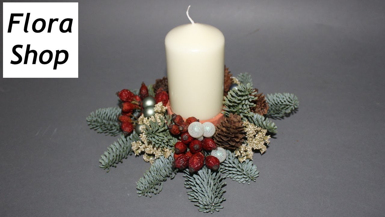 Weihnachtsdeko:  Schnelles, preiswertes Adventsgesteck mit einer Kerze selber machen
