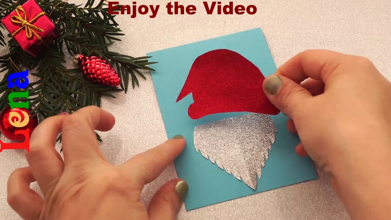 Weihnachtskarte mit Weihnachtsmann basteln mit Lena - Santa Christmas card - Christmas gnome DIY
