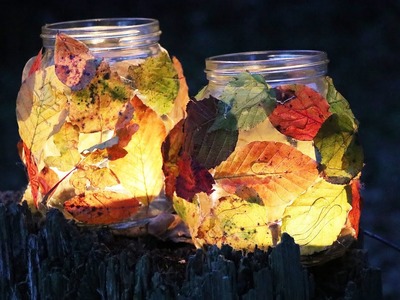 Basteltipp: Aus alten Gläsern werden bunte Blätter-Windlichter (Tutorial)