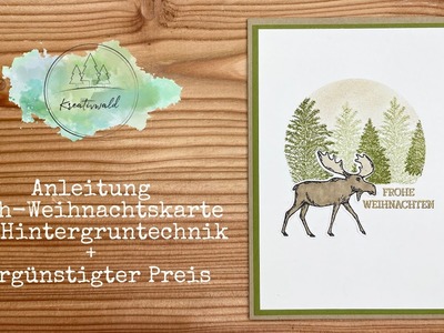 Elch-Weihnachtskarte mit Hintergrundtechnik + Vergünstigter Preis