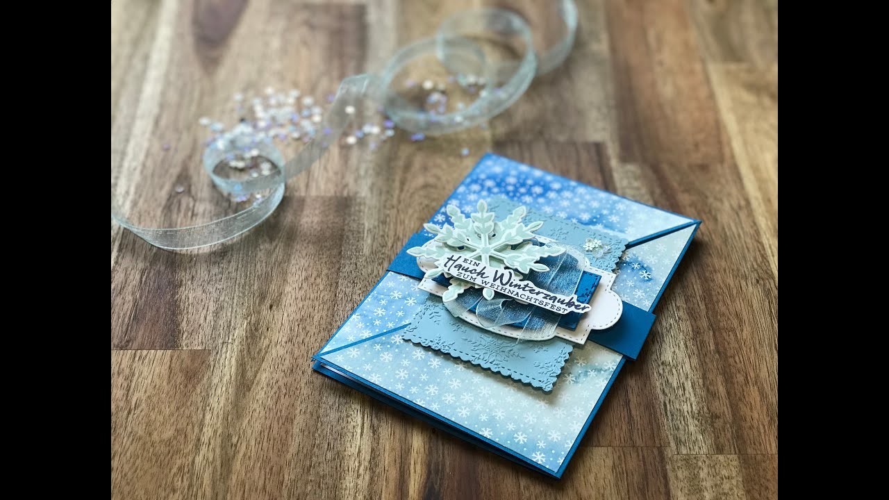Diagonale Weihnachtskarte mit Banderole | Weihnachtskarten basteln | Schneeflockentraum Stampin' Up!