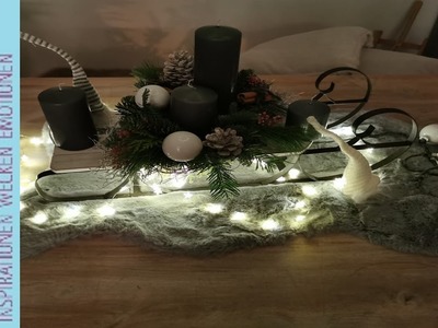 Weihnachtsdeko mit Wichtel und Deko Schlitten | Adventsgesteck im Scandy Style