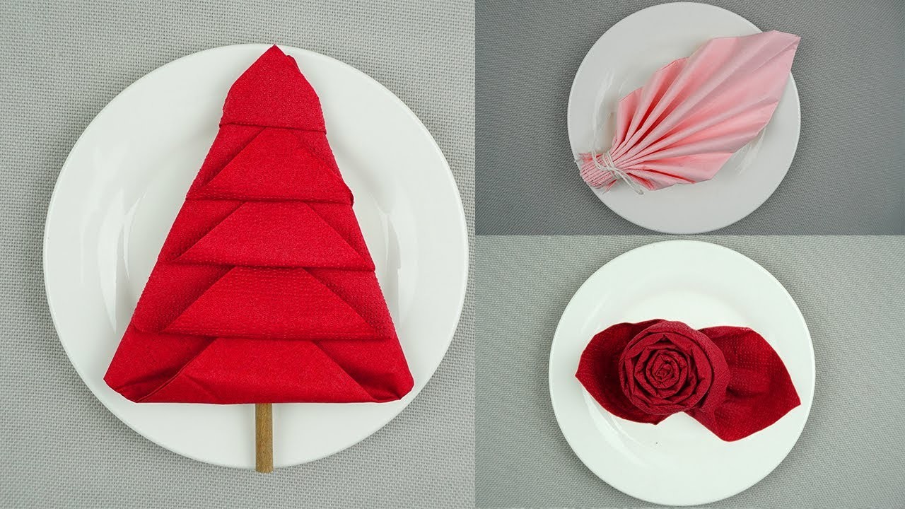 Servietten falten: 3 Ideen zum Tischdeko basteln einfach Weihnachten - Weihnachtsdeko selber machen