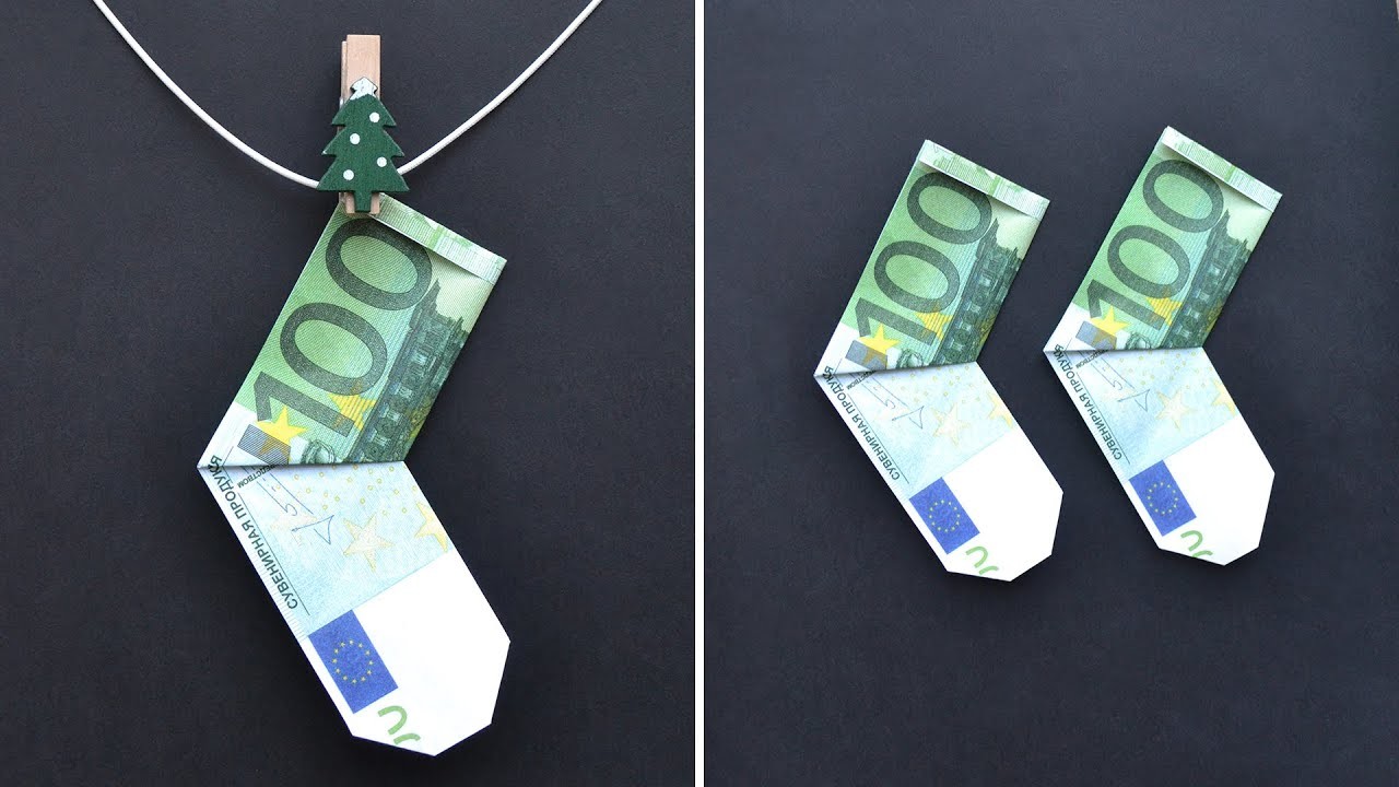 Euro Origami WEIHNACHTEN SOCKE Geldgeschenk GELD FALTEN | Money CHRISTMAS SOCK | Tutorial