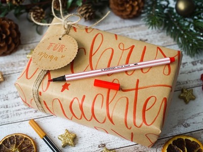 DIY-Geschenkverpackung - Hand-Lettering - Frohe Weihnachten