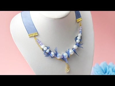 【Pandahall DIY Tutorial】Organzaband Perlenkette. Organza Ribbon Pearl Choker