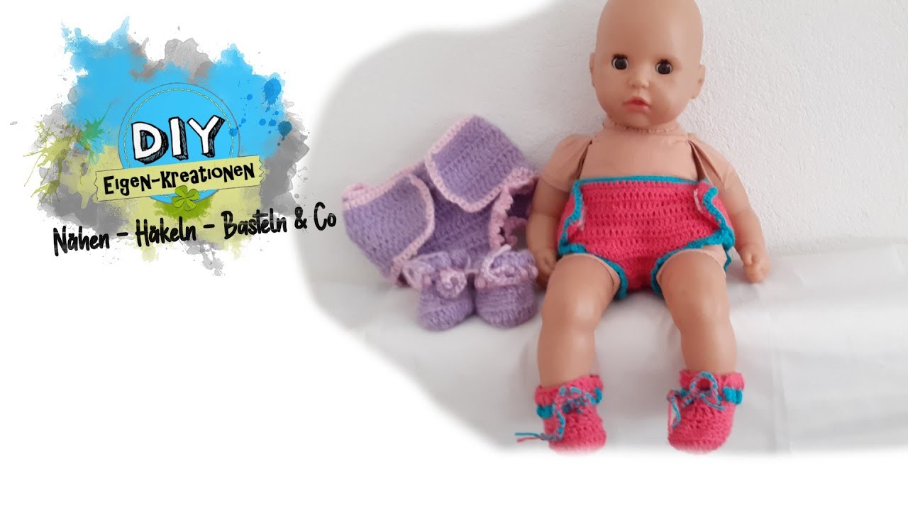 Puppen-Baby Windeln und Schuhe mit Anleitung häkeln I Puppe Größe 42 cm