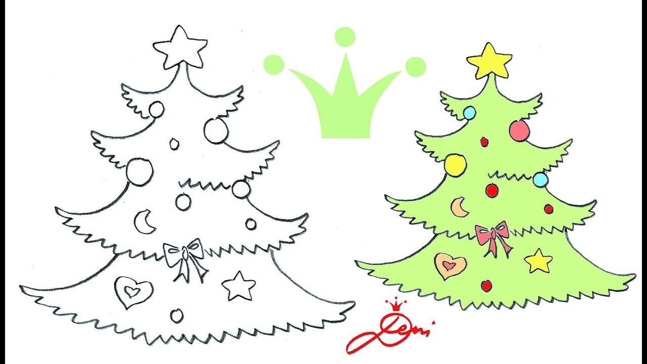 Weihnachtsbaum ganz einfach zeichnen zum Ausmalen ???? Malvorlagen zu Weihnachten für Kinder
