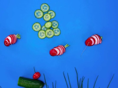Gesunde Snacks für Kinder - Radieschen-Gurken-Fisch: Rohkost am Haken