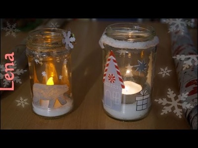 Weihnachten Windlicht mit Geschenkpapier basteln - Christmas Jar DIY - подсвечник из банки