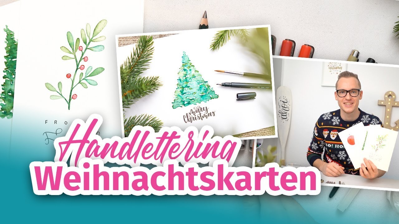 Aquarell Weihnachtskarten mit Brushpens + Handlettering | 3 simple Motive