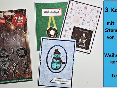 Weihnachtskarten 3 Karten aus einem Stempelset von Action Teil 2. Karten basteln. Watch me craft