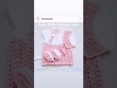 Häkeln baby Kleid Schuhe und Mütze.crochet baby dress bonnet with shoes