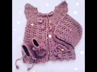 Häkeln Baby Pullover mütze und Schuhe.crochet new born baby vest sweater bonnet shoes