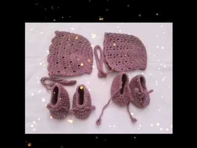 Crochet baby bonnet and booties