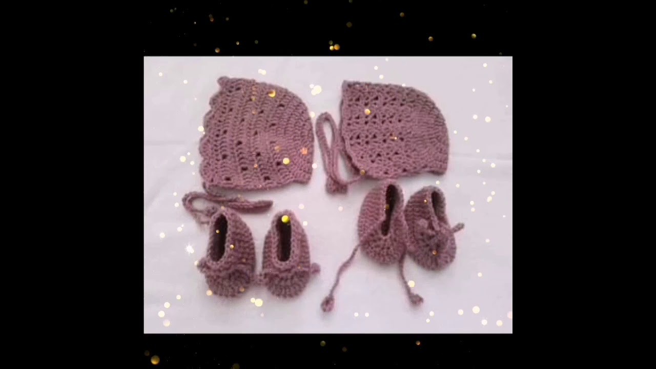 Crochet baby bonnet and booties