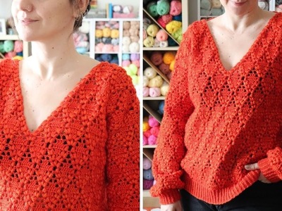Crochet Easy V Neck  Sweater Pattern.  Beginner Friendly Tutorial