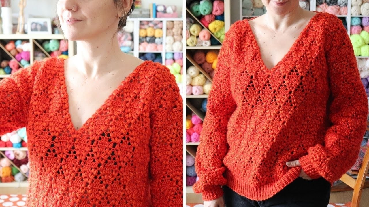 Crochet Easy V Neck  Sweater Pattern.  Beginner Friendly Tutorial