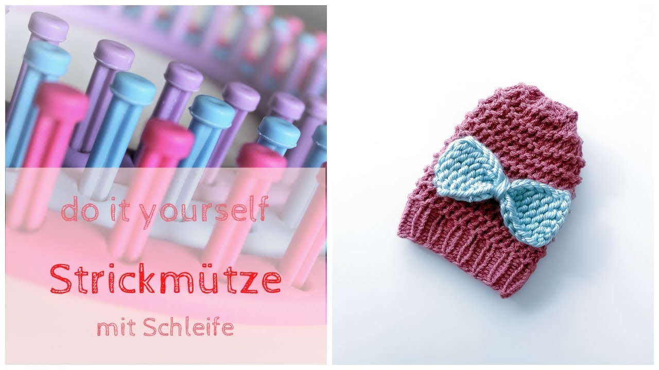 DIY einfache Strickmütze mit Schleife - Strickring. Knitting Loom