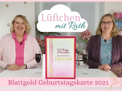 Geburtstagskarte mit gewischtem Hintergrund und Deko-Metallblättchen in Gold