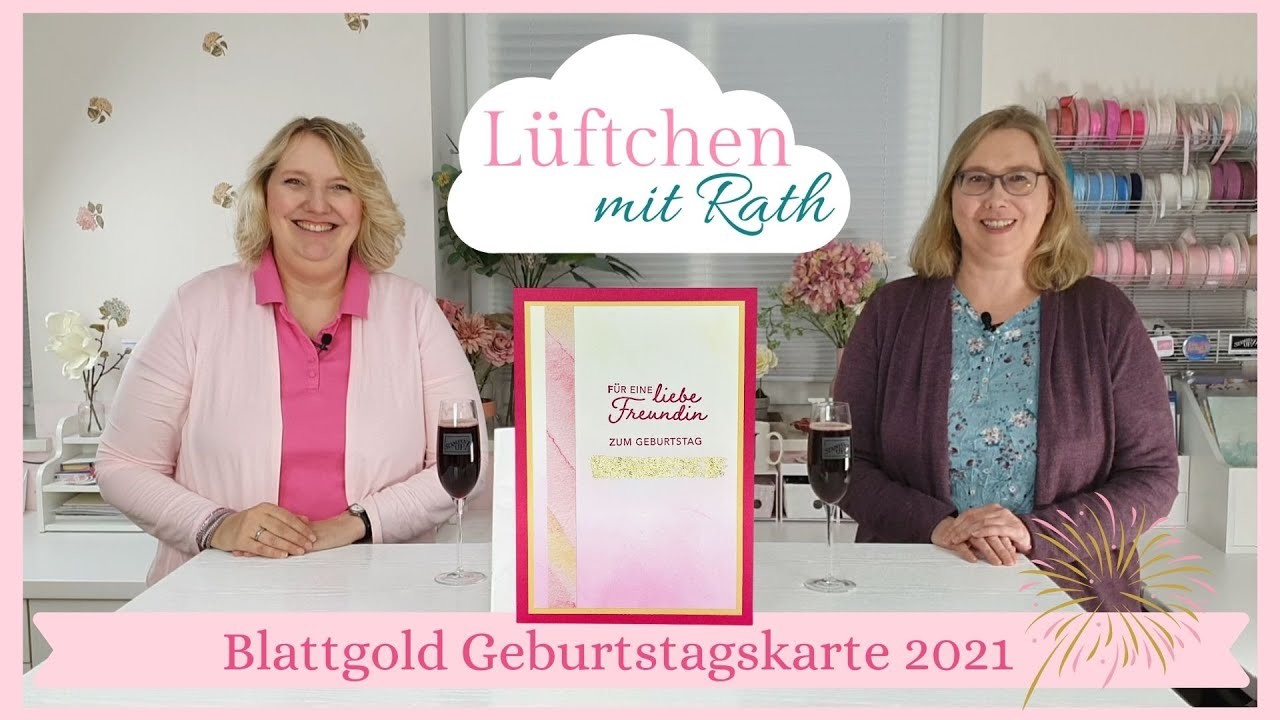 Geburtstagskarte mit gewischtem Hintergrund und Deko-Metallblättchen in Gold