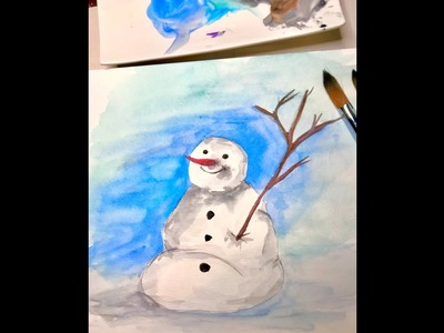 Schneemann Aquarell malen zeichnen lernen für Anfänger Kinder Schneemann Malkurs Schritt für Schritt