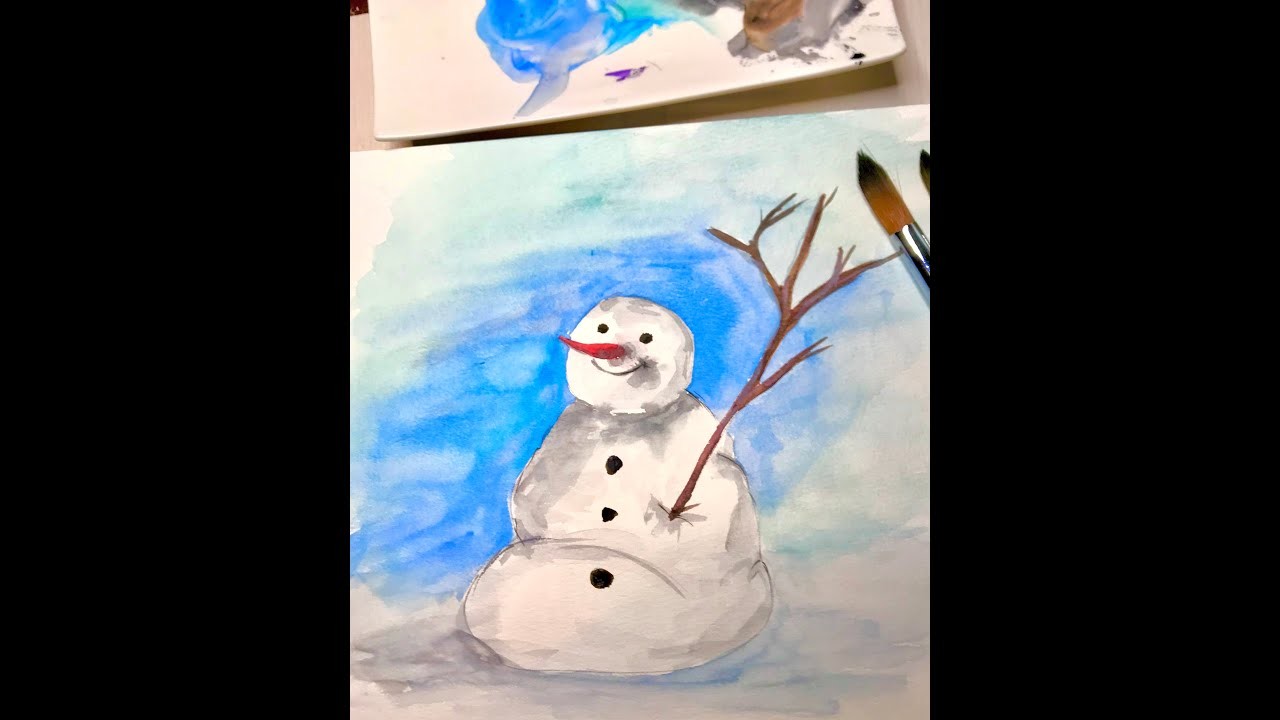 Schneemann Aquarell malen zeichnen lernen für Anfänger Kinder Schneemann Malkurs Schritt für Schritt