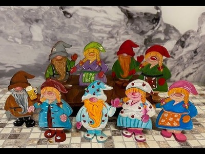 Wichtel aus Holz mit Acrylfarbe bemalen für Fairy-House Landschaften