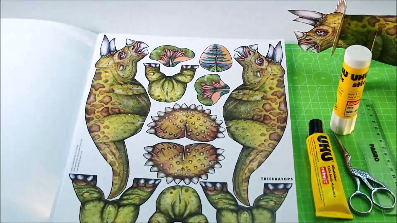 Dinosaurier basteln mit Kindern ab 5+ aus Papier zum Spielen, Bastelbogen fördert die Feinmotorik