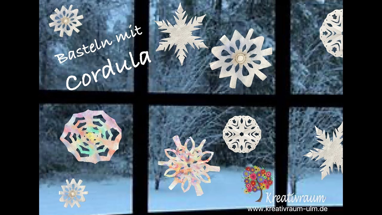 Schneeflocken falten - weiß und bunt -  Basteln mit Cordula
