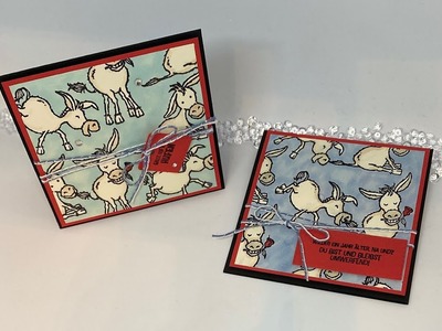 Schwarz embossen mit klarem Embossingpulver. Lustige Esel