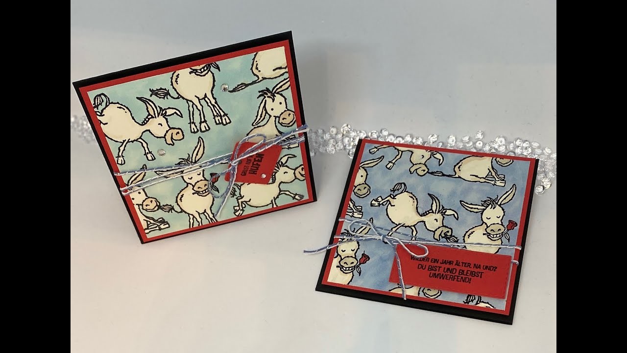 Schwarz embossen mit klarem Embossingpulver. Lustige Esel