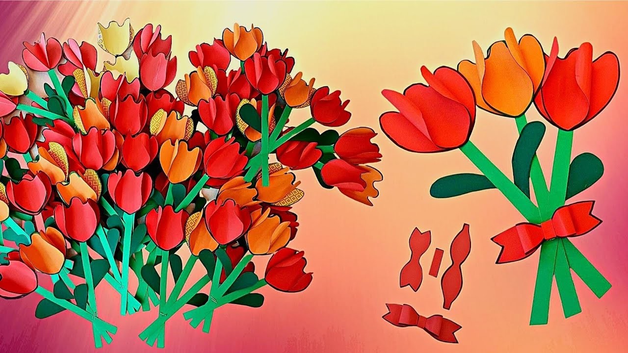 Blumen basteln aus Papier mit Schleife | Frühlingdeko DIY | Tulpen