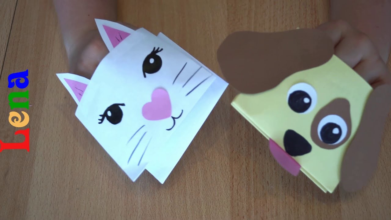 Hund und Katze basteln aus Papier ???? Paper Craft Hand Puppet DOG CAT ???? собака своими руками из бумаги