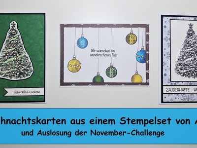 3 Weihnachtskarten mit Stempelset von Action. watch me craft. Karten basteln colorieren Twinmarker